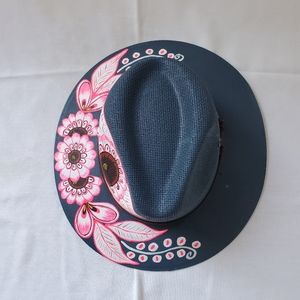 Handpainted Pink Floral Rancher Hat